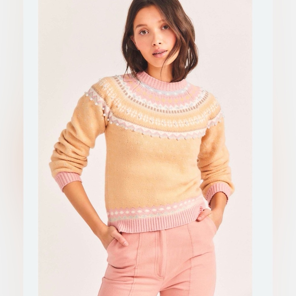 LoveShackFancy Crawley Pullover Birch Grove Sweater Pearl Peach